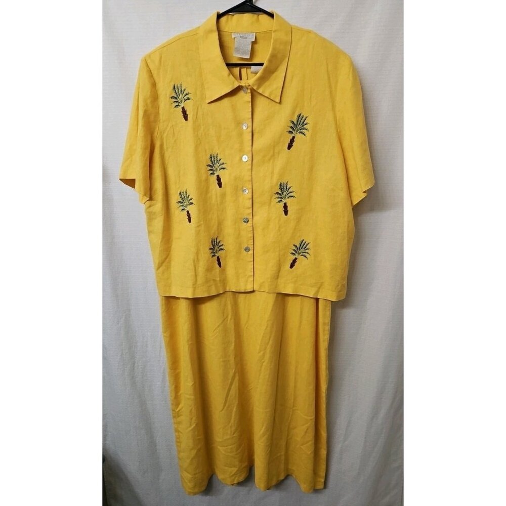 Womens Vtg Sz 22 Studio C Plus Linen Blend Dress & Blouse Set Yelllow Lagen